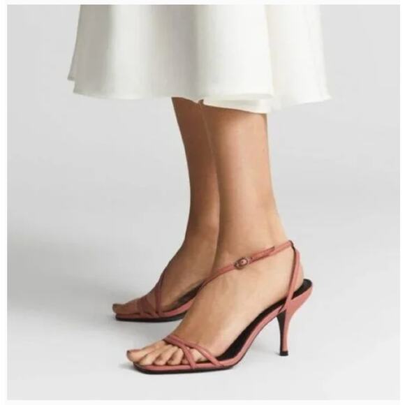 REISS Bali Leather Strappy Heels 9 Coral Pink NWOT Sandals Cocktail Glam - Picture 2 of 9